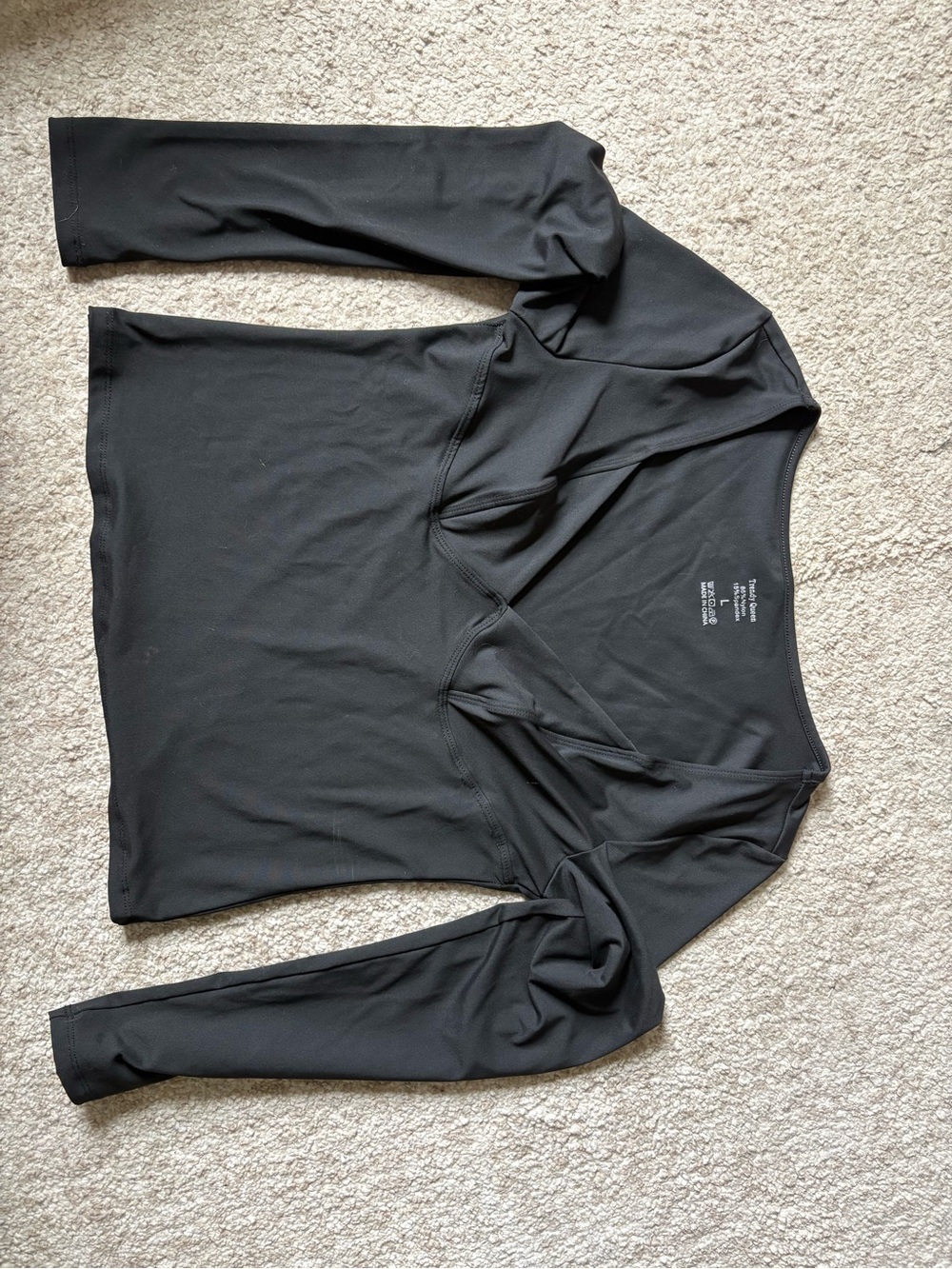 Fitted Square-Neck Long Sleeve Top - Black